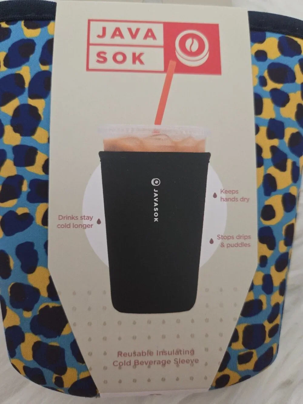Java Sok Blue/Yellow Leopard Print Drink Sleeve